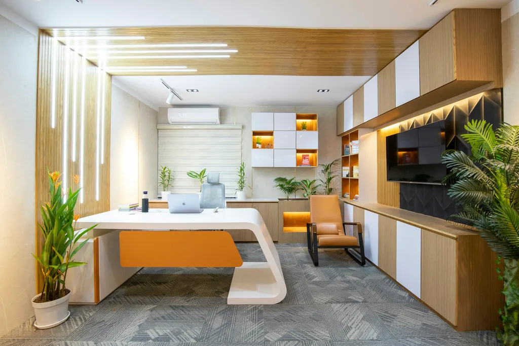 Contemporary workspace interior with professional commercial finishes